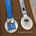 Medalha de prata personalizada com medalha de corrida de ouro de fita